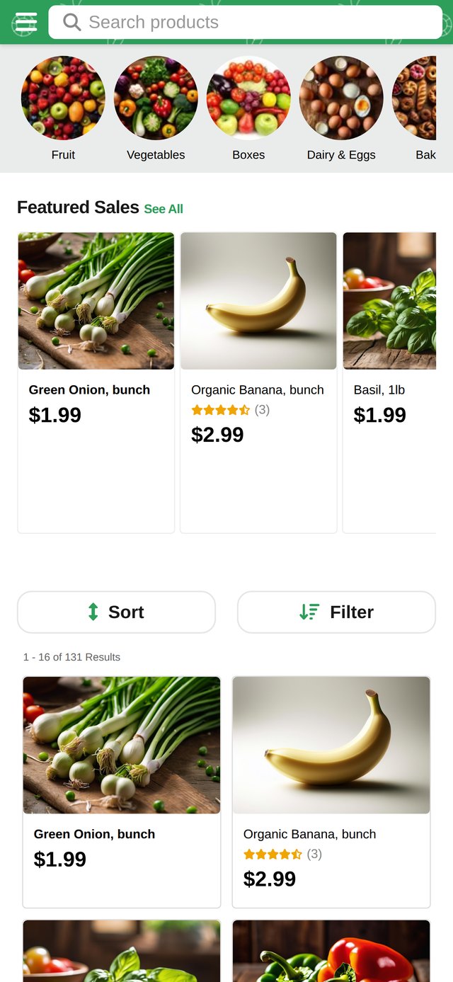 Browsing the store by category in the app